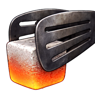 Glowing charcoal cube with tongs